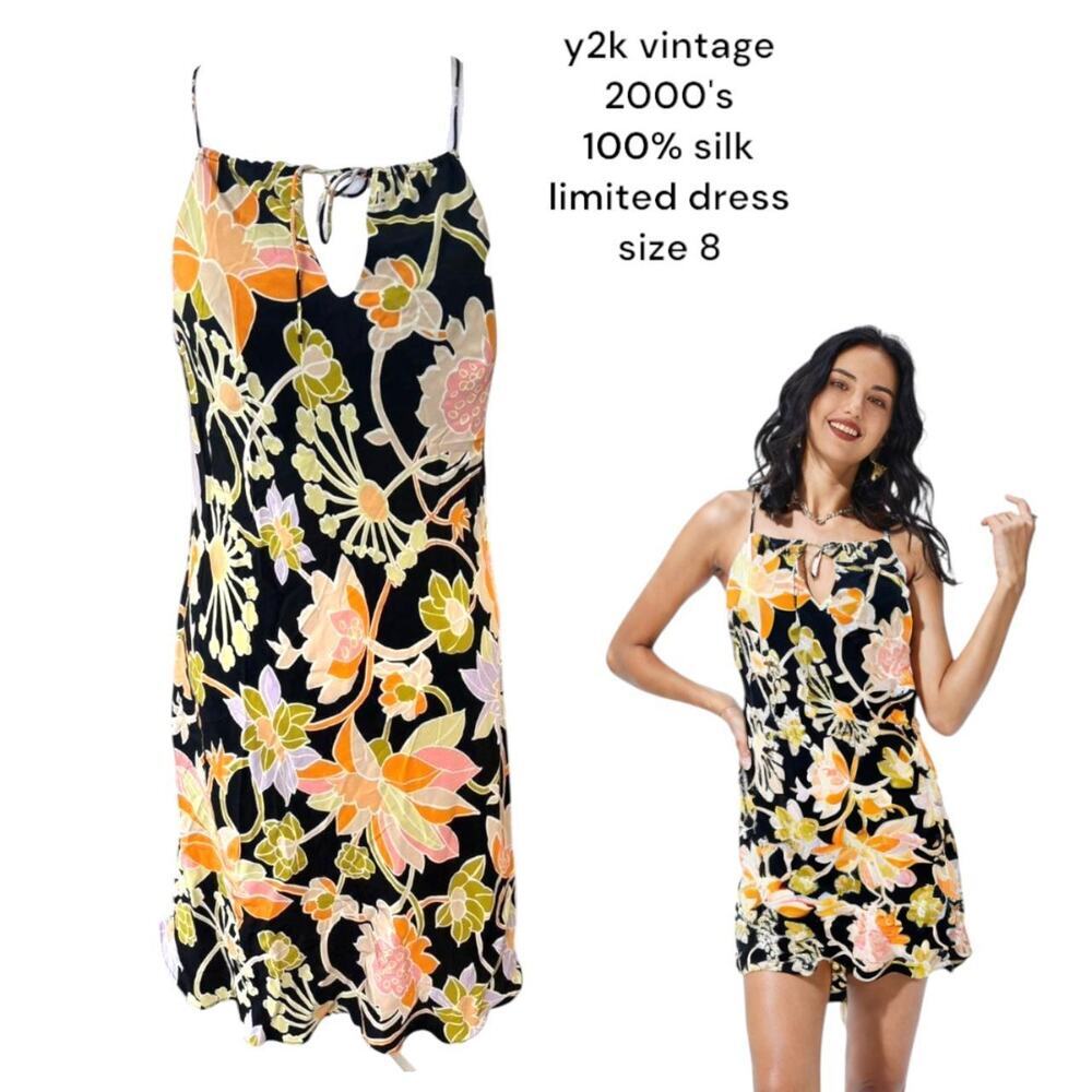 y2k 2000's vintage‎ the limited 100% silk floral flowy dress size 8 medium